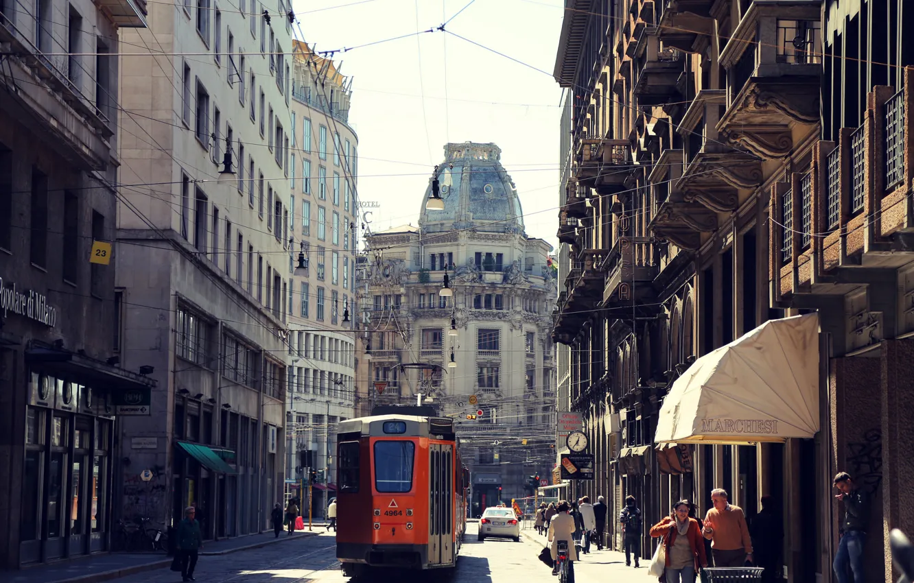 Photo wallpaper road, machine, the city, street, people, building, home, Italy