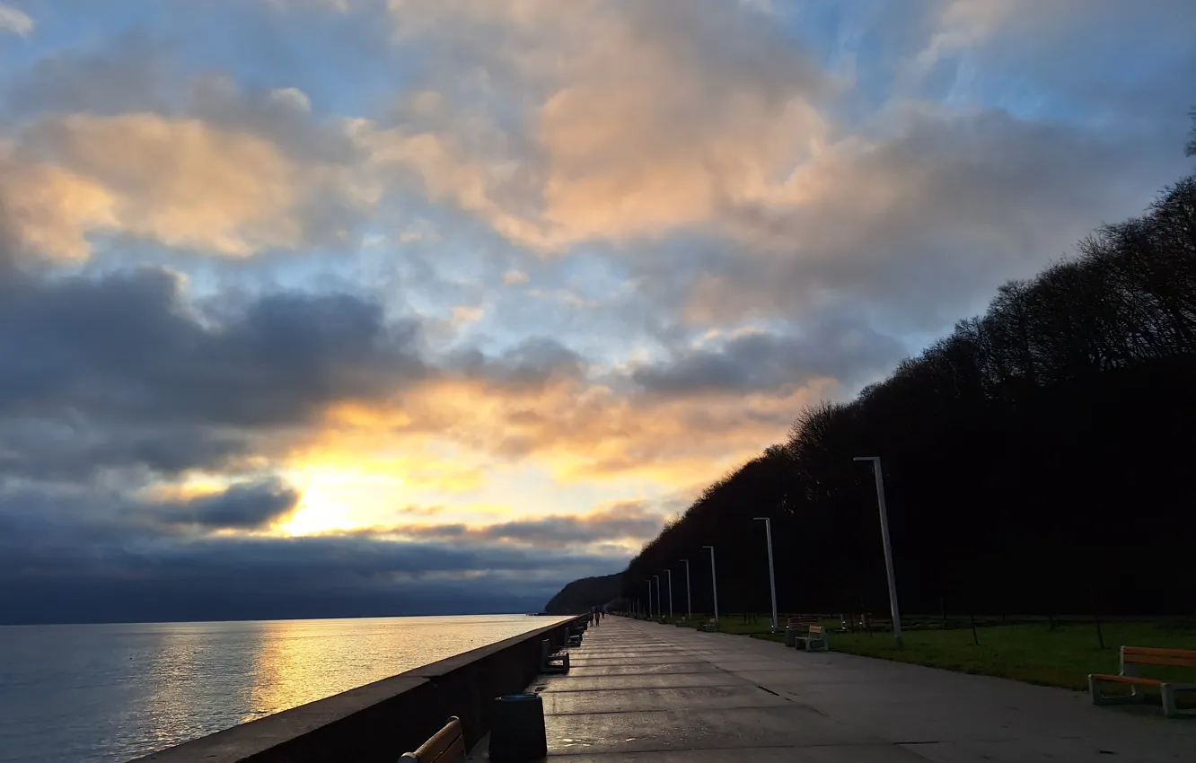 Photo wallpaper Sea, Bulwar, The sun