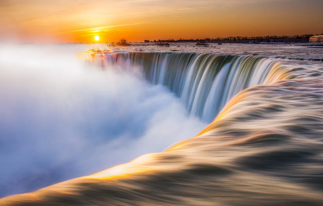 Photo wallpaper winter, the sun, river, morning, Niagara, Canada, Niagara falls, Canada