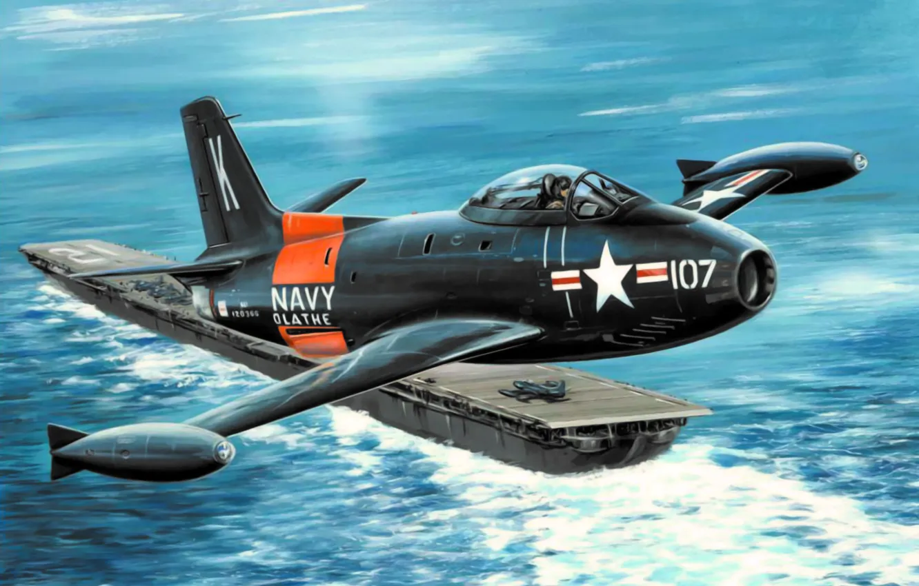 Photo wallpaper art, painting, aviation, North American FJ-1 Fury