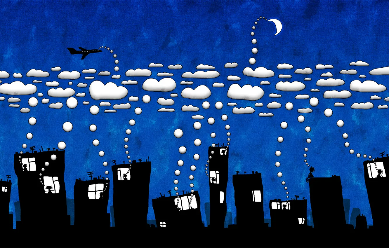 Photo wallpaper clouds, the city, humor