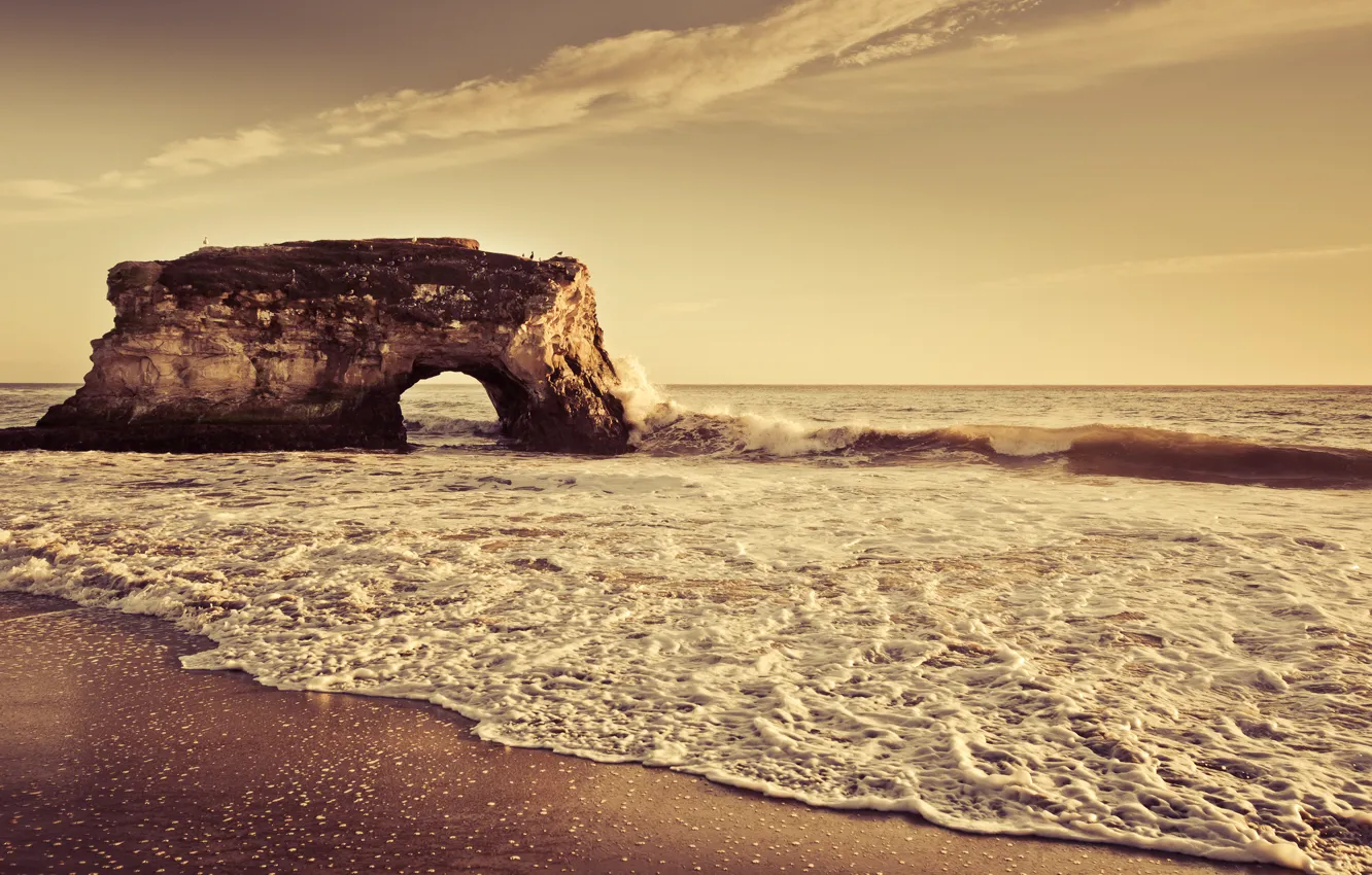 Photo wallpaper sand, sea, wave, water, rock, stones, the ocean, rocks