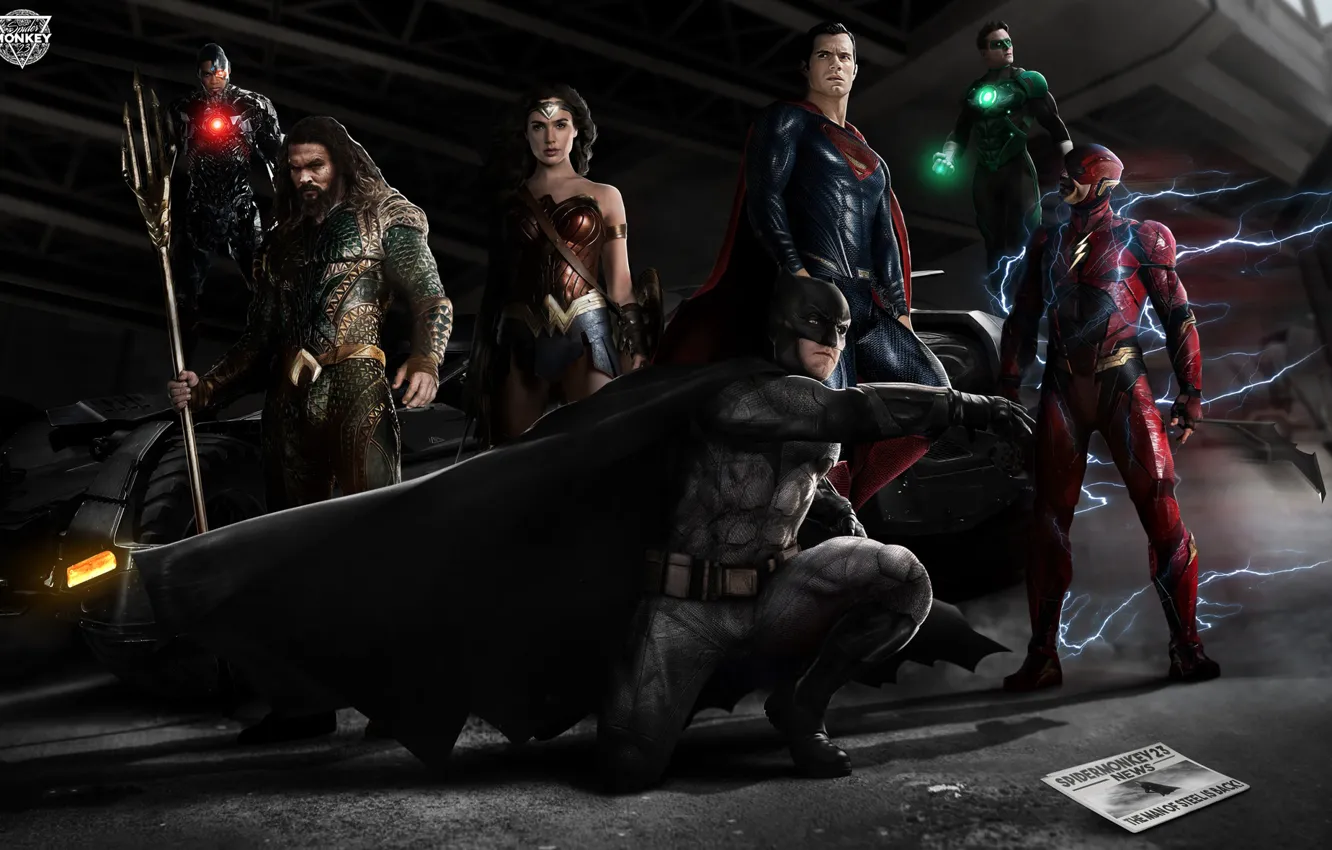 Photo wallpaper Wonder Woman, Batman, Green Lantern, Superman, Fanart, Cyborg, Aquaman, DC comics
