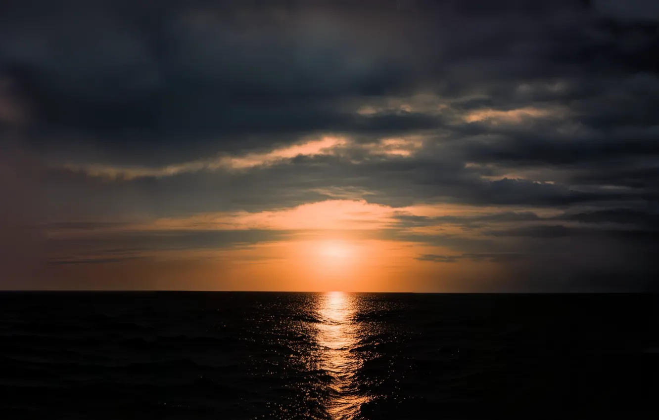 Photo wallpaper sea, the sun, clouds, light, landscape, sunset, nature, the evening