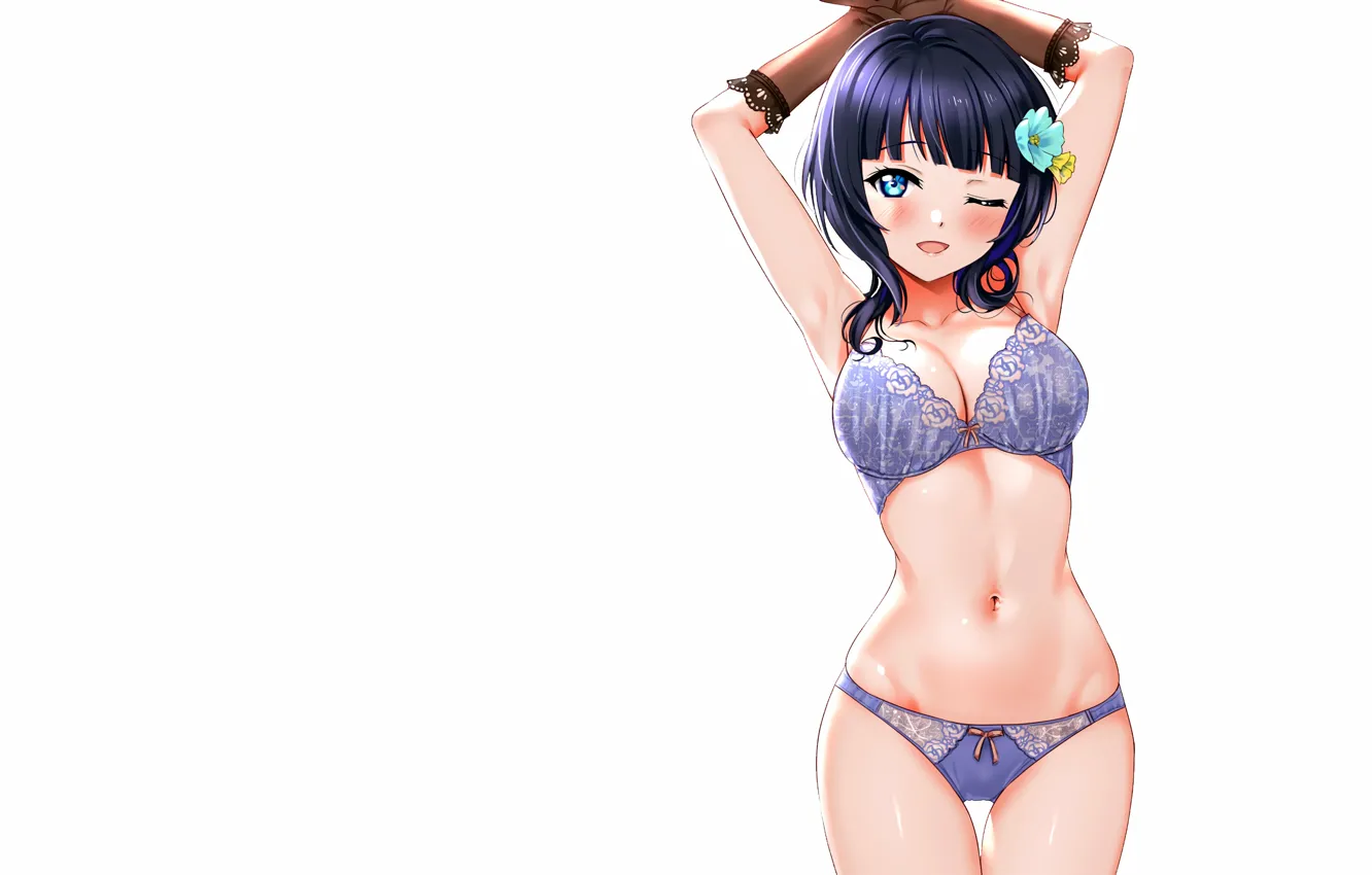 Photo wallpaper girl, sexy, lingerie, bra, cleavage, panties, boobs, anime