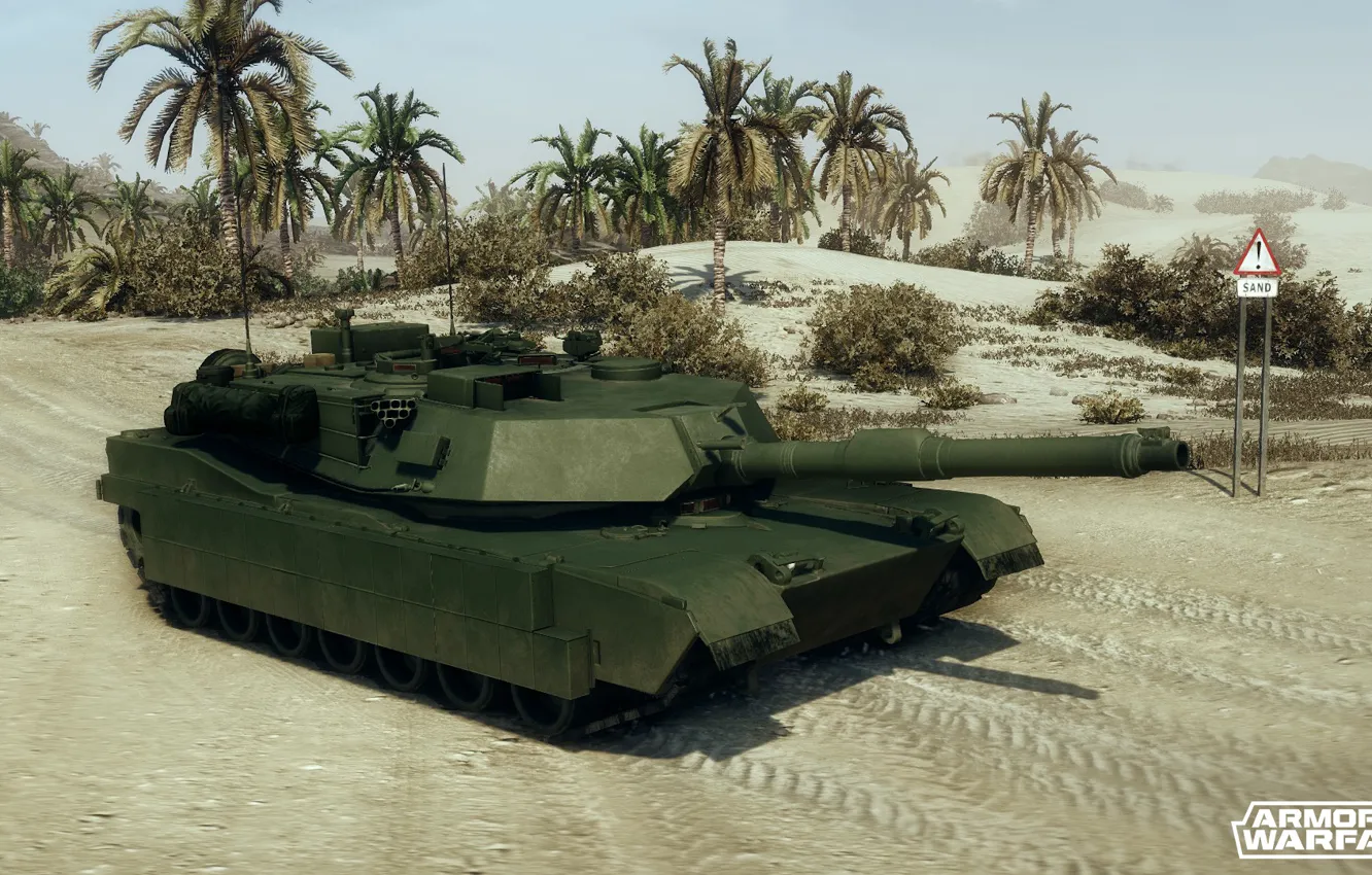 Photo wallpaper palm trees, desert, Abrams, Armored Warfare, M1A2