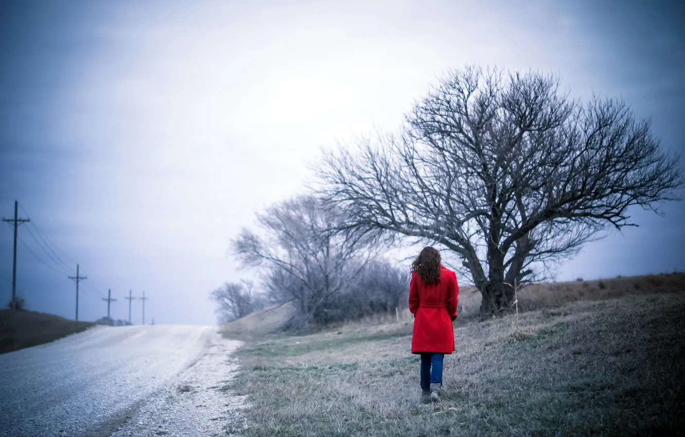 Photo wallpaper road, girl, mood