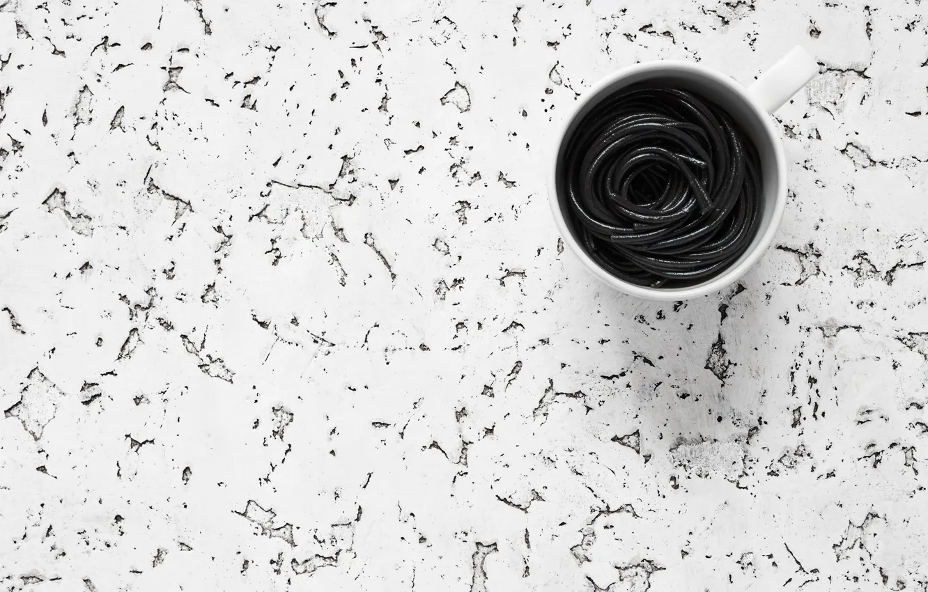 Photo wallpaper background, spaghetti, Black and White, mug white