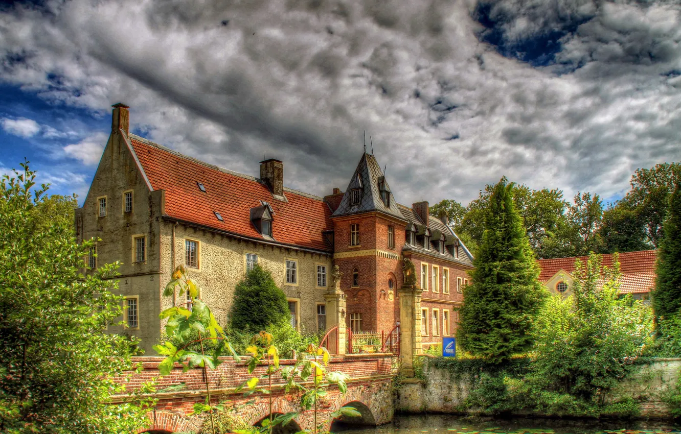 Photo wallpaper the sky, the sun, pond, HDR, home, Germany