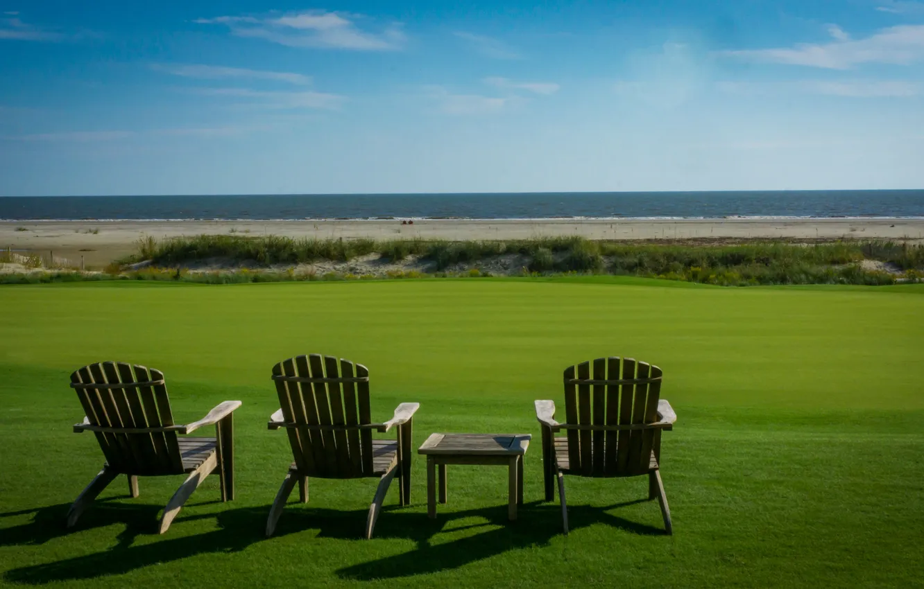 Photo wallpaper sea, stay, relax, chair