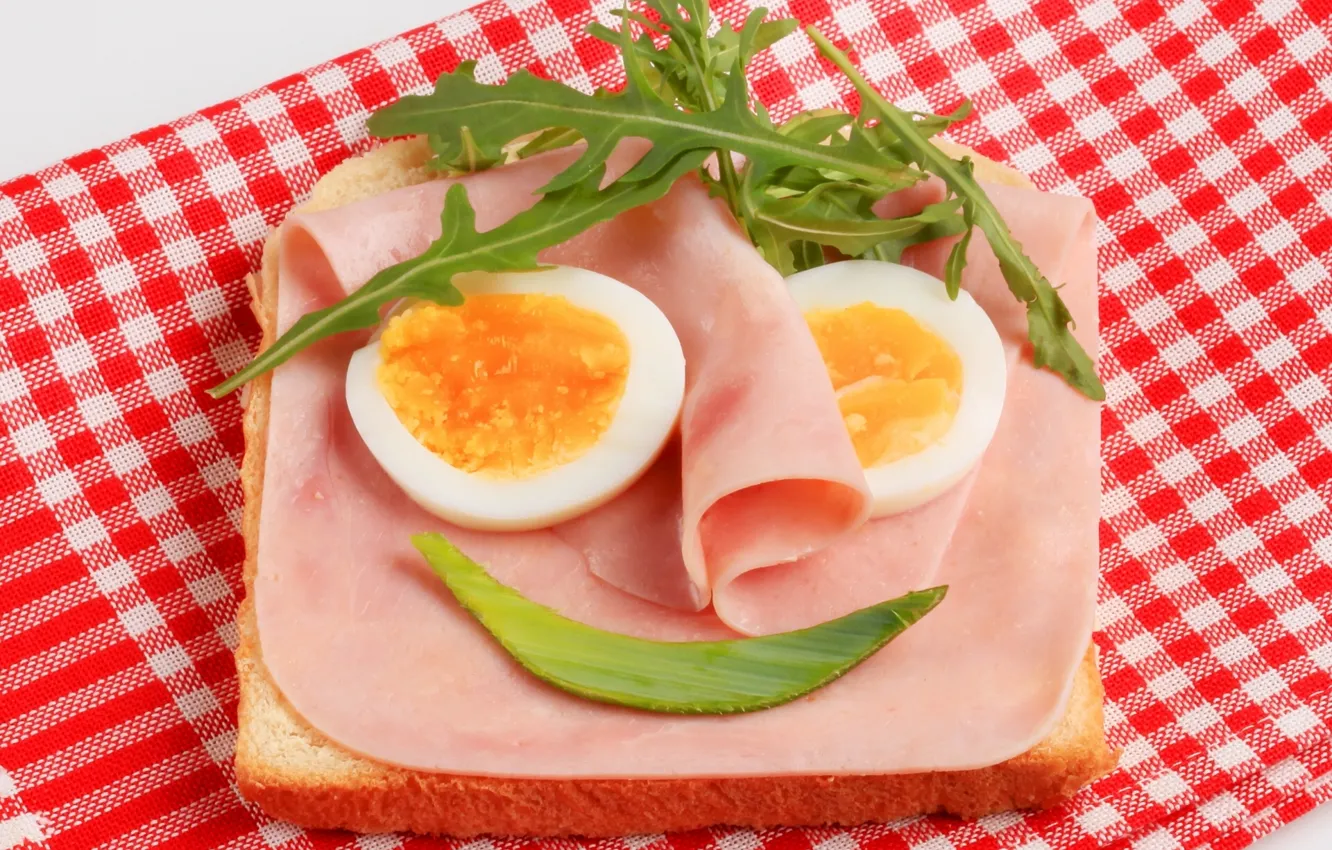 Photo wallpaper eggs, napkin, sandwich, sandwiches, ham, arugula