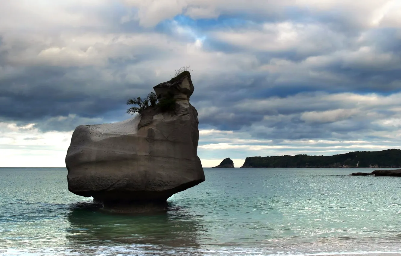 Photo wallpaper sea, clouds, nature, rocks, New Zealand, North island