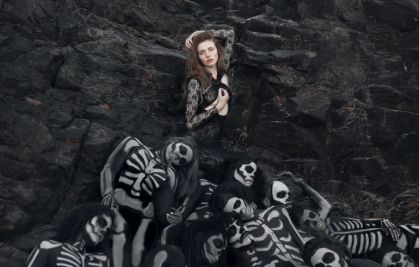 Photo wallpaper girl, background, Skeleton Queen