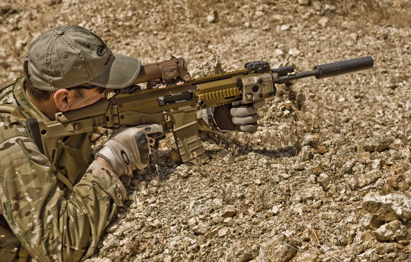 Photo wallpaper machine, sight, muffler, Special forces, adaptive combat rifle, acr