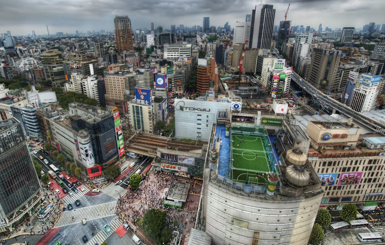 Photo wallpaper road, field, HDR, home, Japan, roof, Tokyo, megapolis