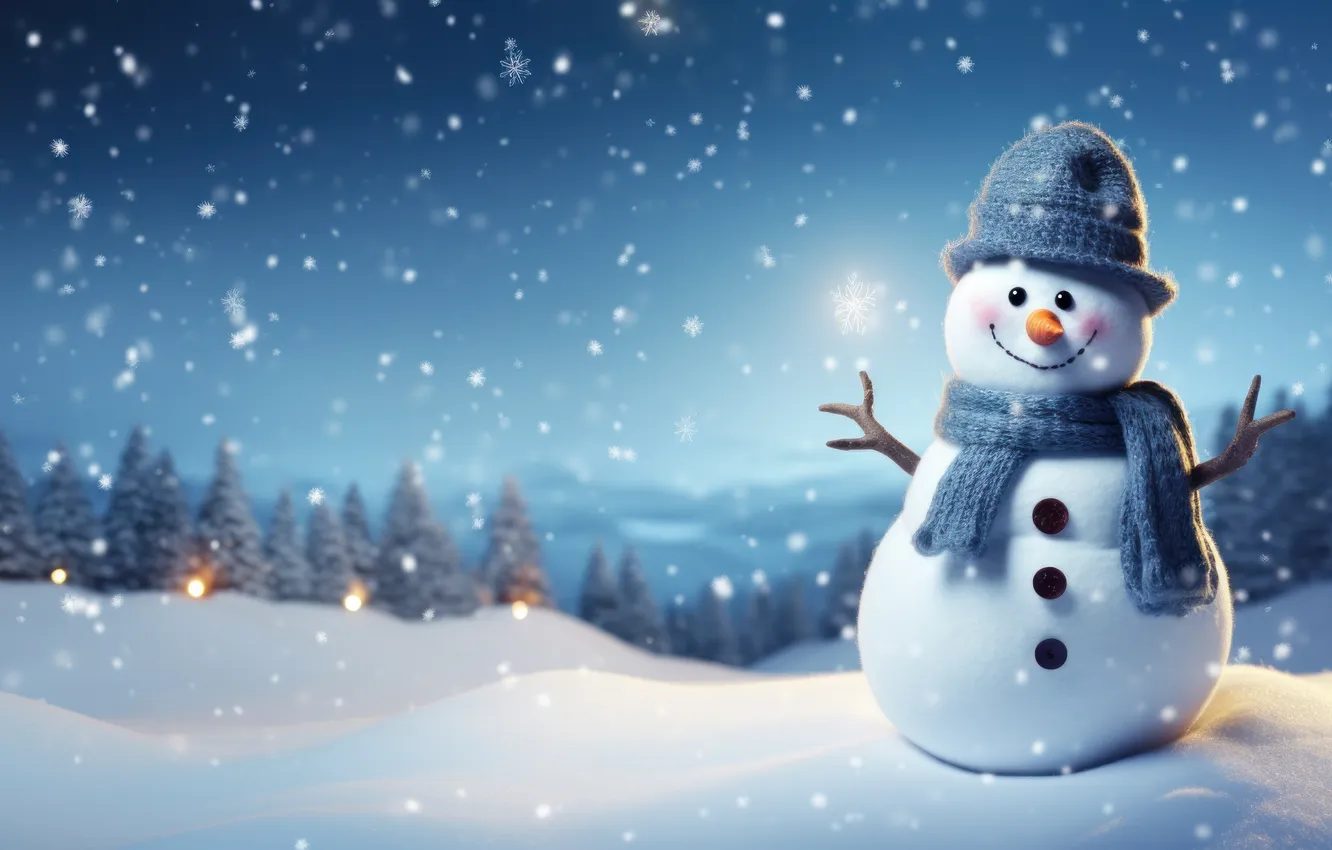 Photo wallpaper winter, snow, new year, Christmas, snowman, Christmas, winter, snow