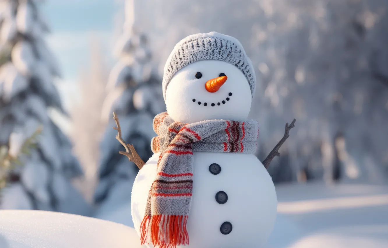 Photo wallpaper winter, snow, snowflakes, new year, Christmas, snowman, Christmas, winter