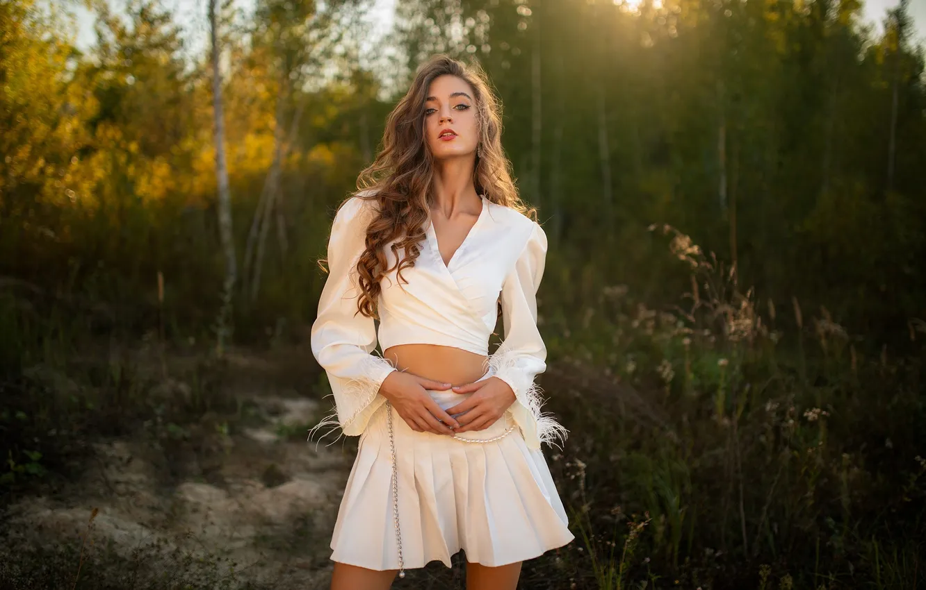 Photo wallpaper girl, nature, sexy, Wallpaper, sweetheart, model, bright, skirt