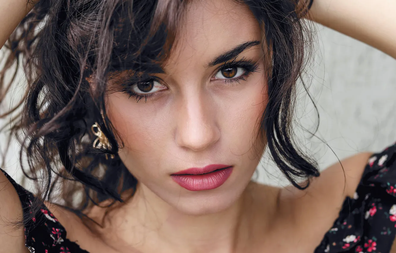 Photo wallpaper look, hair, brunette, girl, eyes