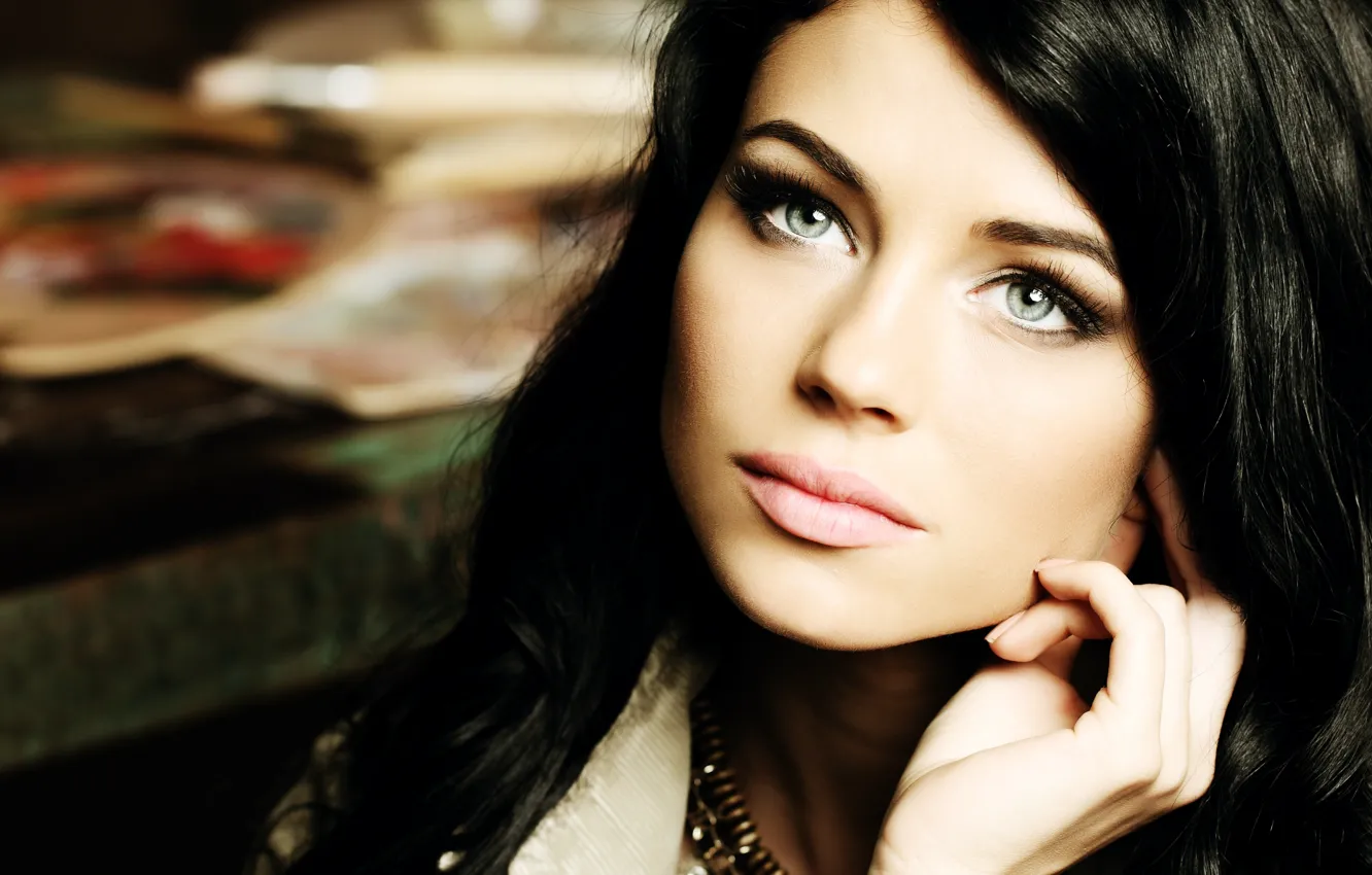 Photo wallpaper look, girl, decoration, eyelashes, background, hair, hands