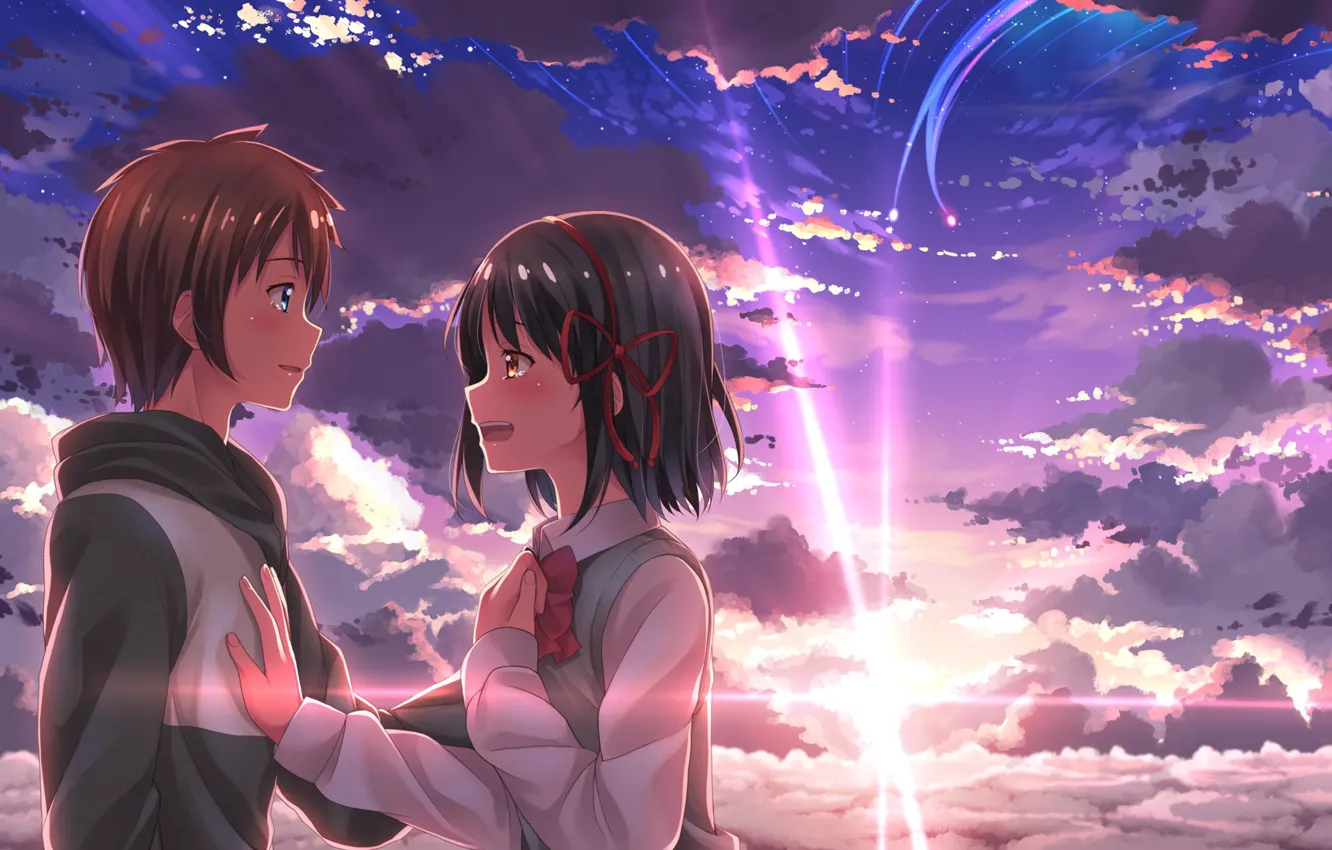 Photo wallpaper girl, sunset, anime, art, guy, two, Kimi no VA On