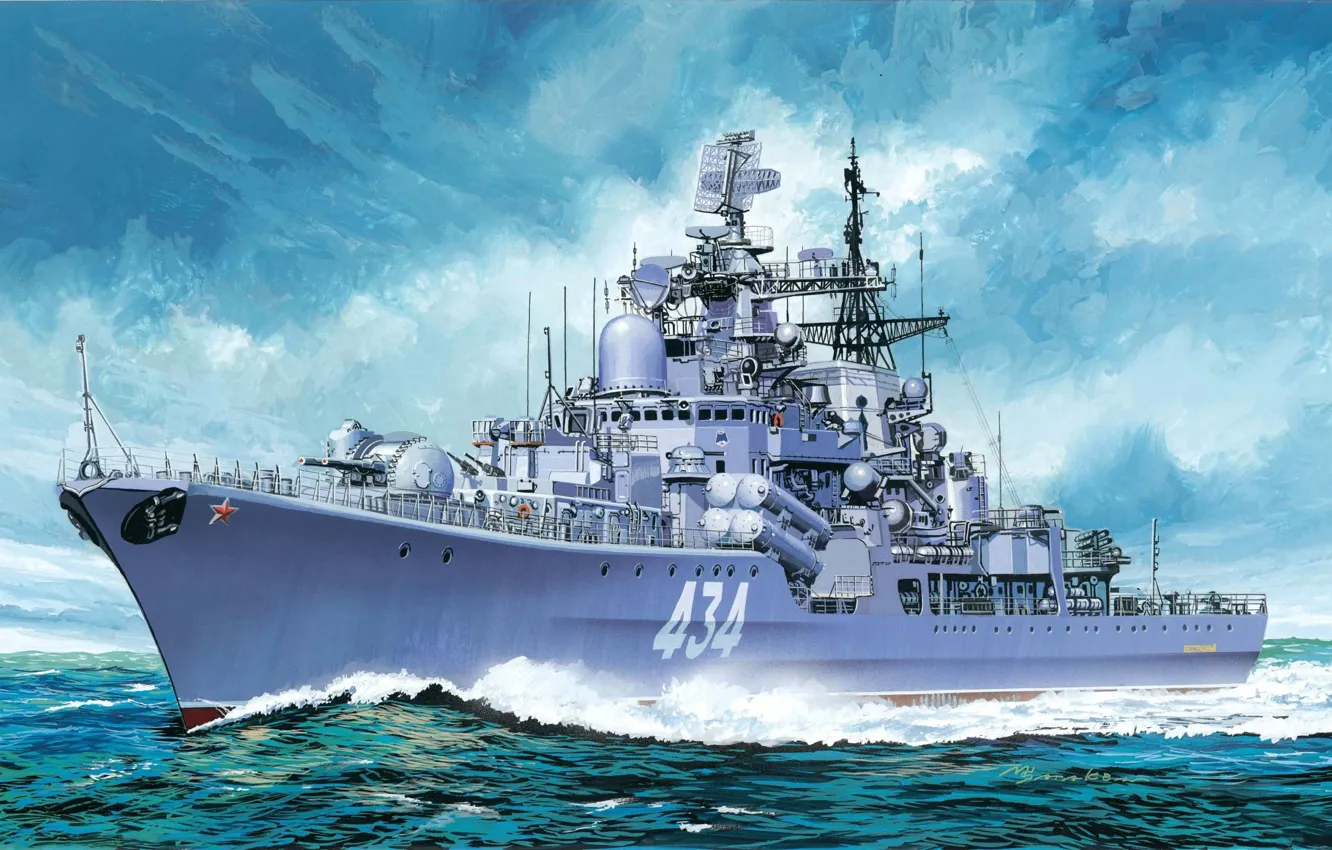 Photo wallpaper art, artist, helicopter, Navy, destroyer, Ka-27, destroyer, Flawless