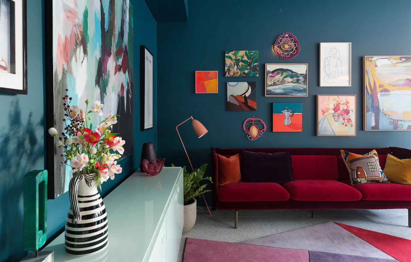 Photo wallpaper design, style, interior, picture, sofa, living room, Lilyfield residence, by Woods and Warner Inc.