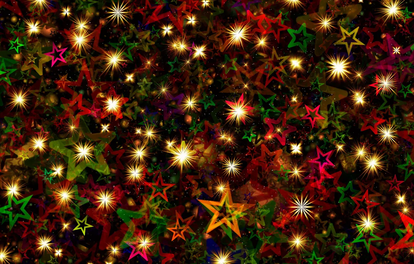 Photo wallpaper stars, lights, lights, the dark background, holiday, Shine, texture, green