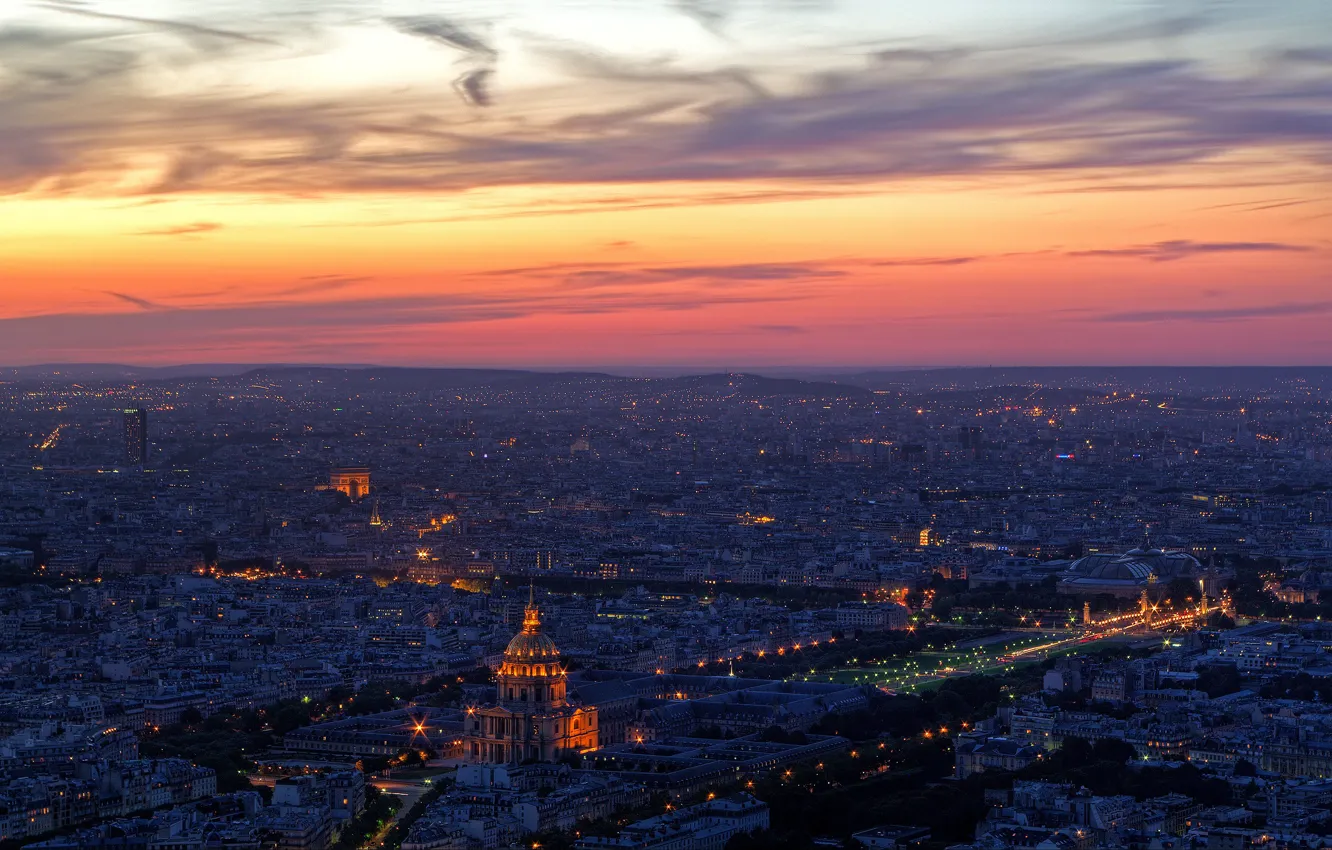 Photo wallpaper clouds, lights, Paris, the evening