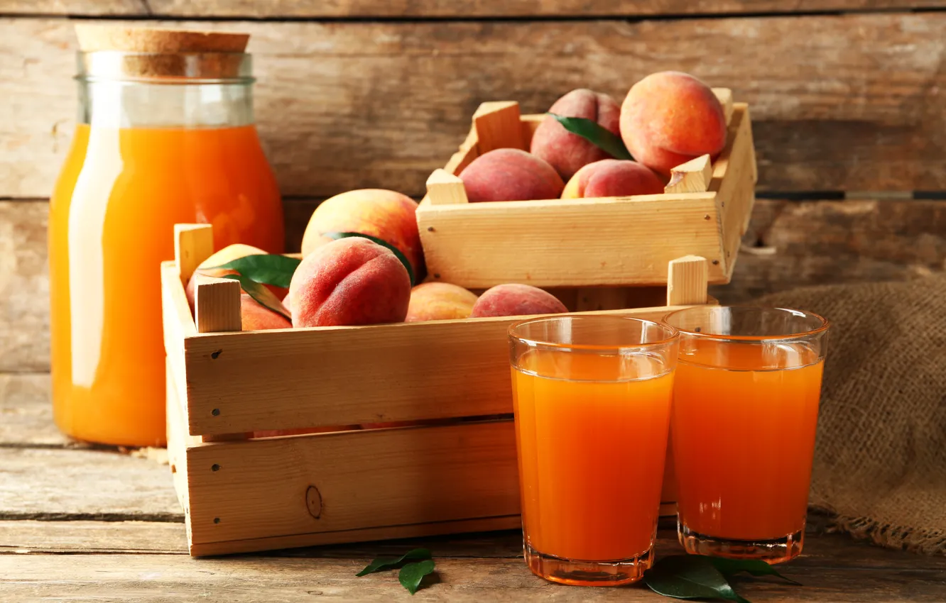 Photo wallpaper juice, box, peaches