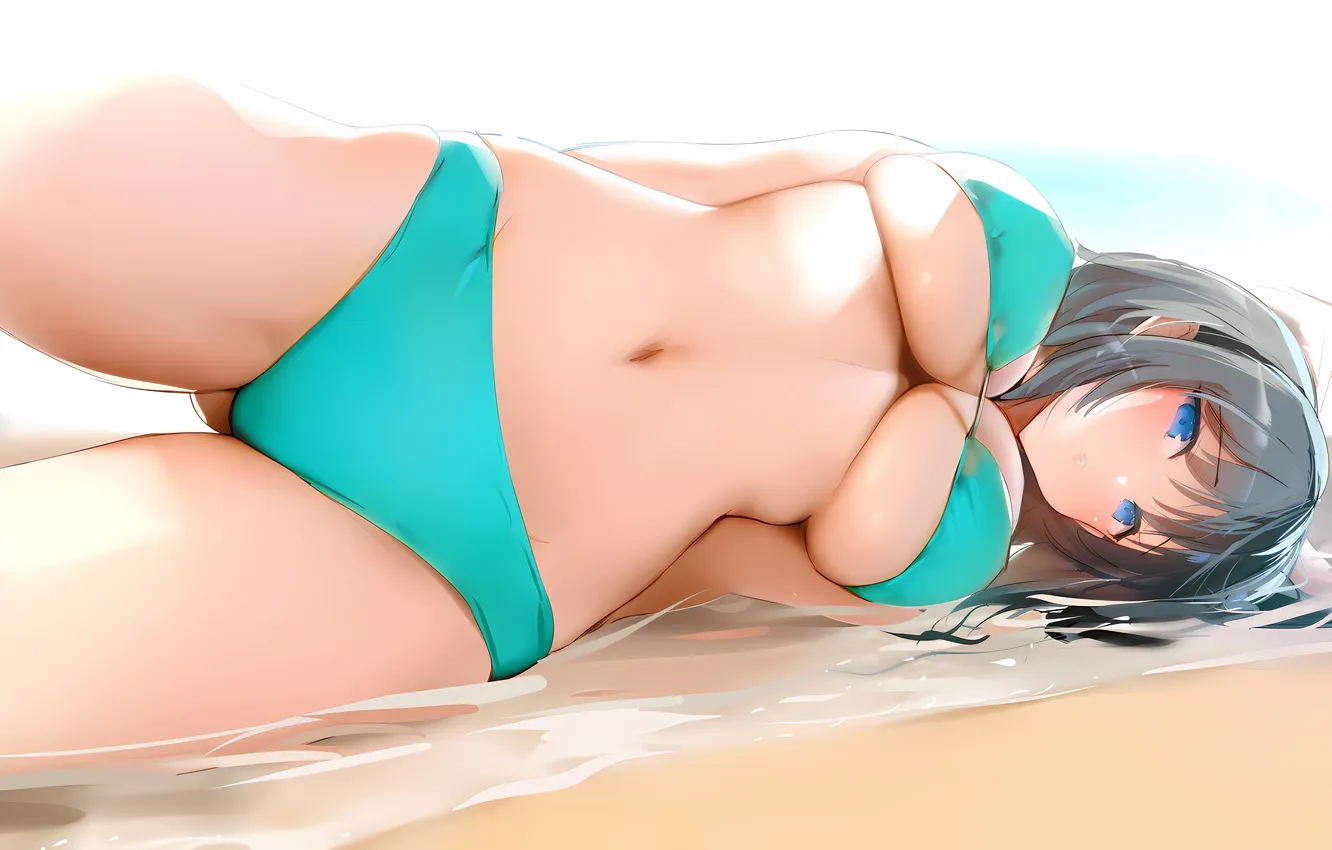 Photo wallpaper girl, sexy, cleavage, beach, boobs, sexy girl, anime, water