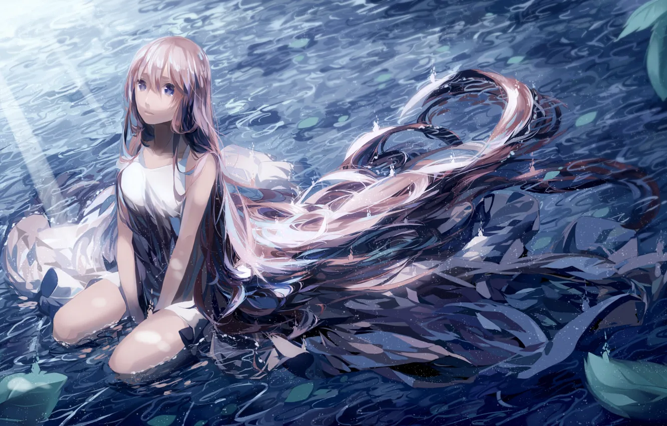 Photo wallpaper water, girl, hair, anime, art, vocaloid, megurine luka