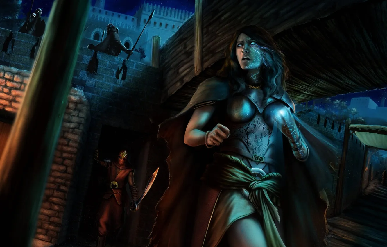 Photo wallpaper girl, night, castle, magic, art