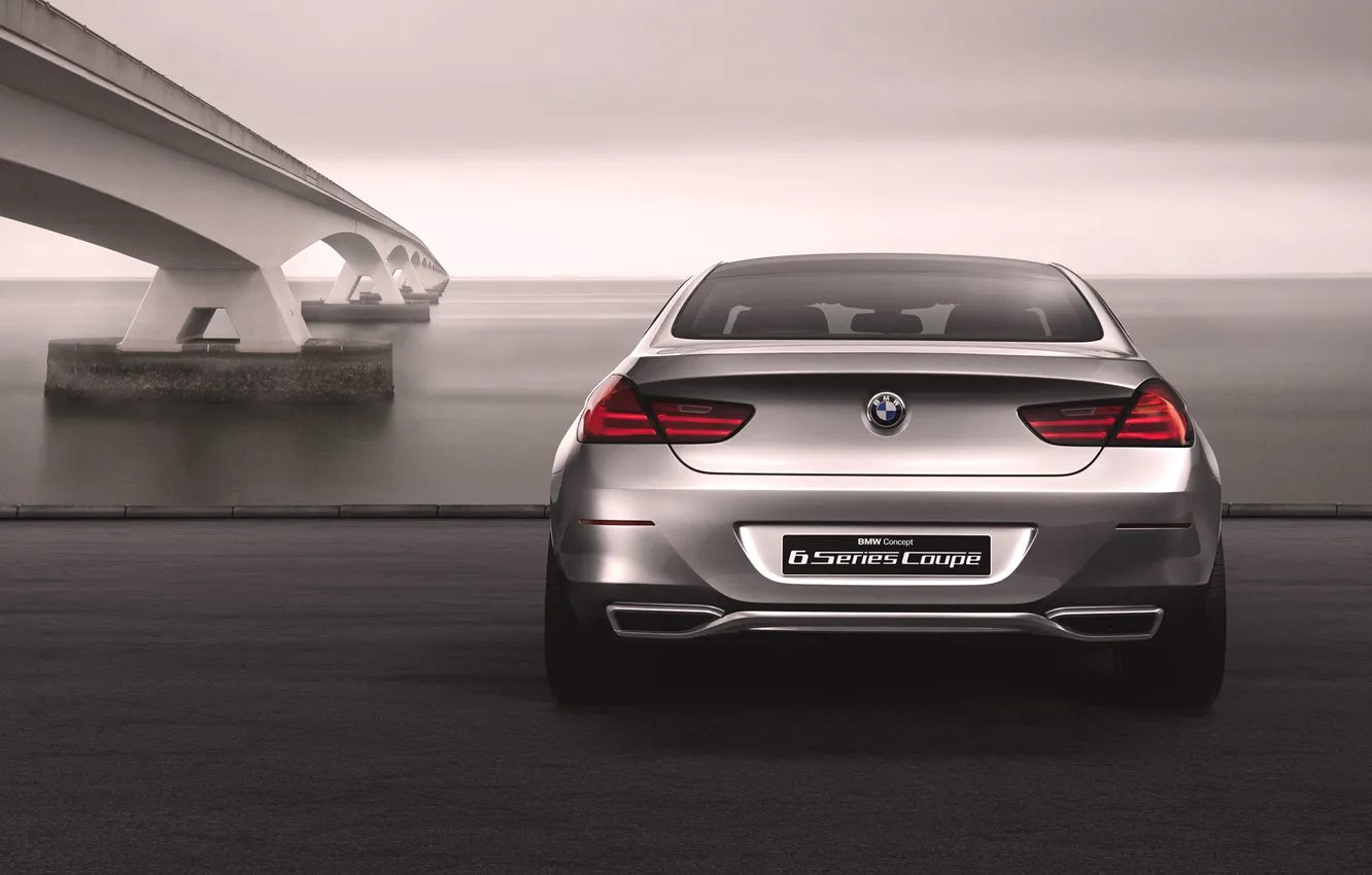 Photo wallpaper sea, machine, auto, water, bridge, grey, silver, BMW