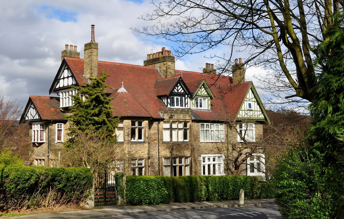 Photo wallpaper trees, England, building, home, UK, England, Great Britain, West Yorkshire