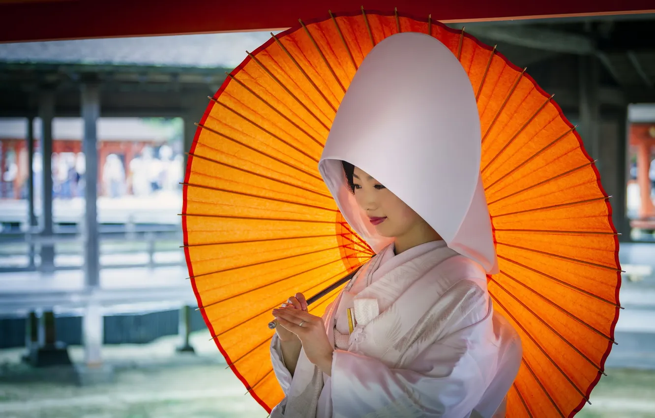 Photo wallpaper girl, umbrella, STL, Japanese Bride