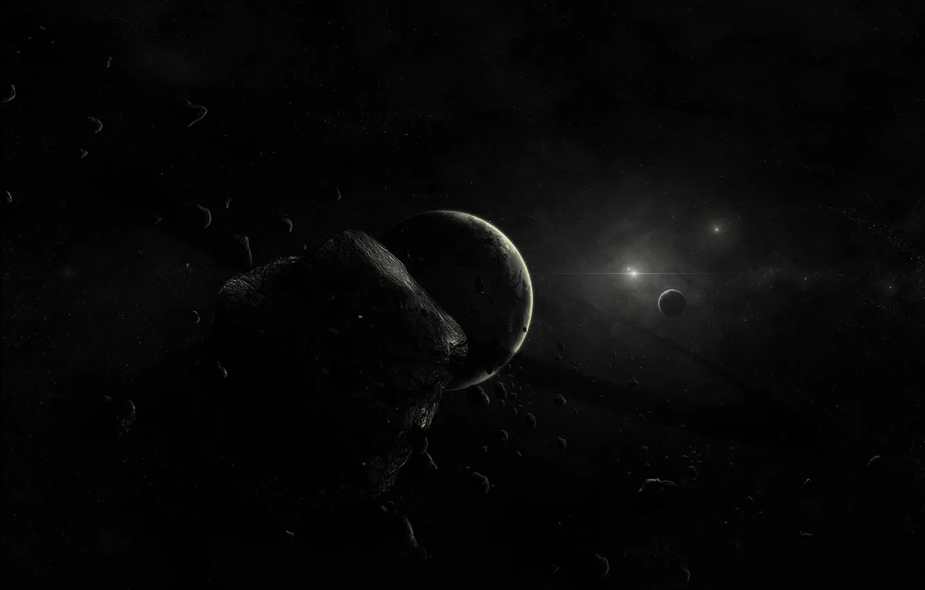 Photo wallpaper planet, Black, asteroids