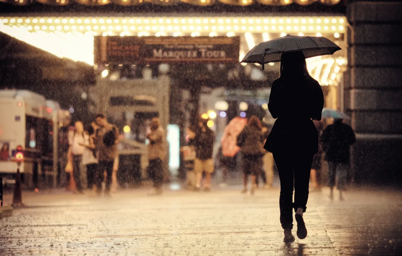 Photo wallpaper girl, United States, Chicago, Illinois, umbrella, street, people, back
