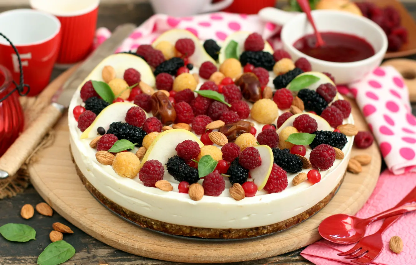 Photo wallpaper berries, cake, jam, cheesecake