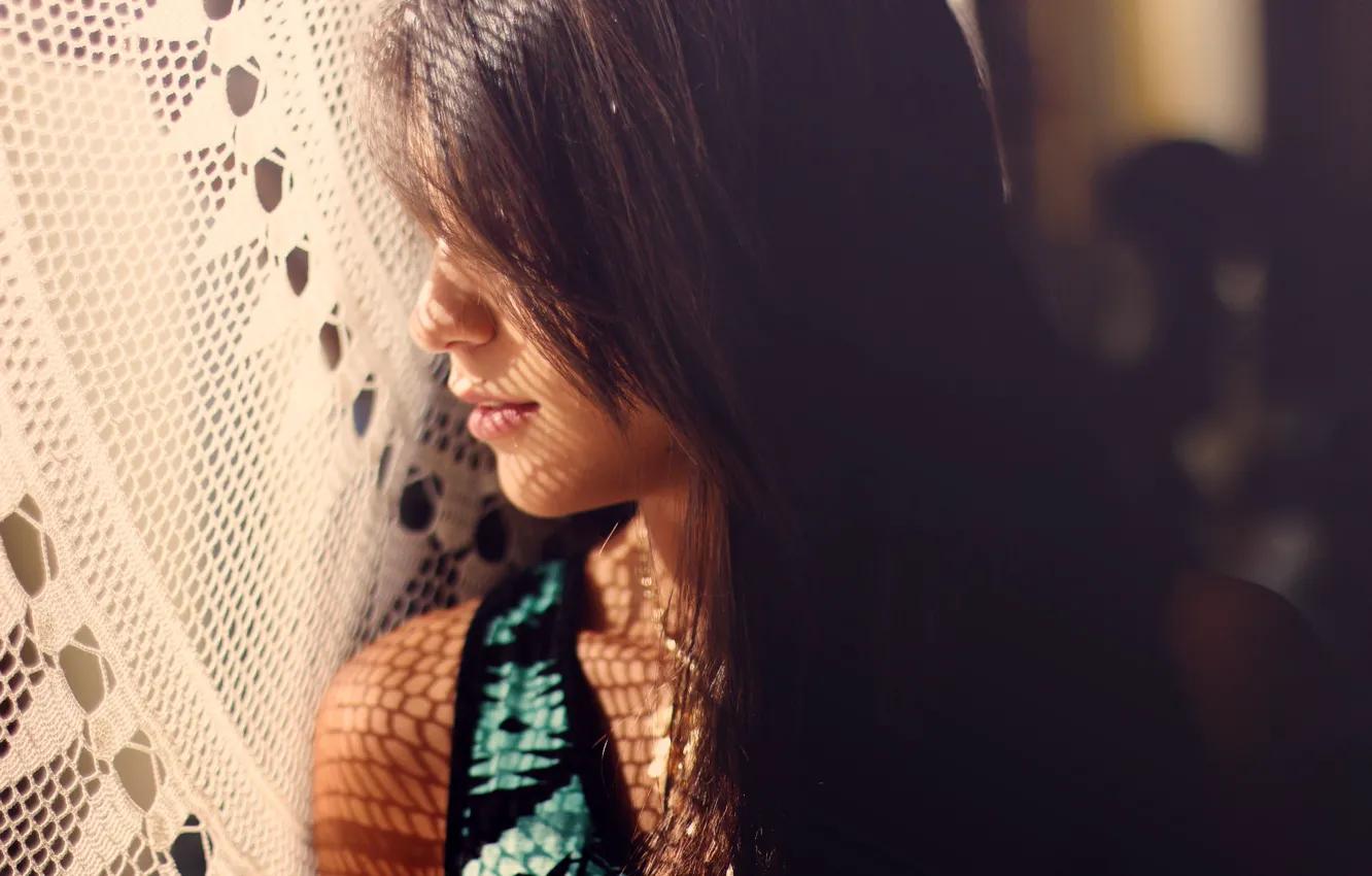 Photo wallpaper girl, shadow, brunette, profile