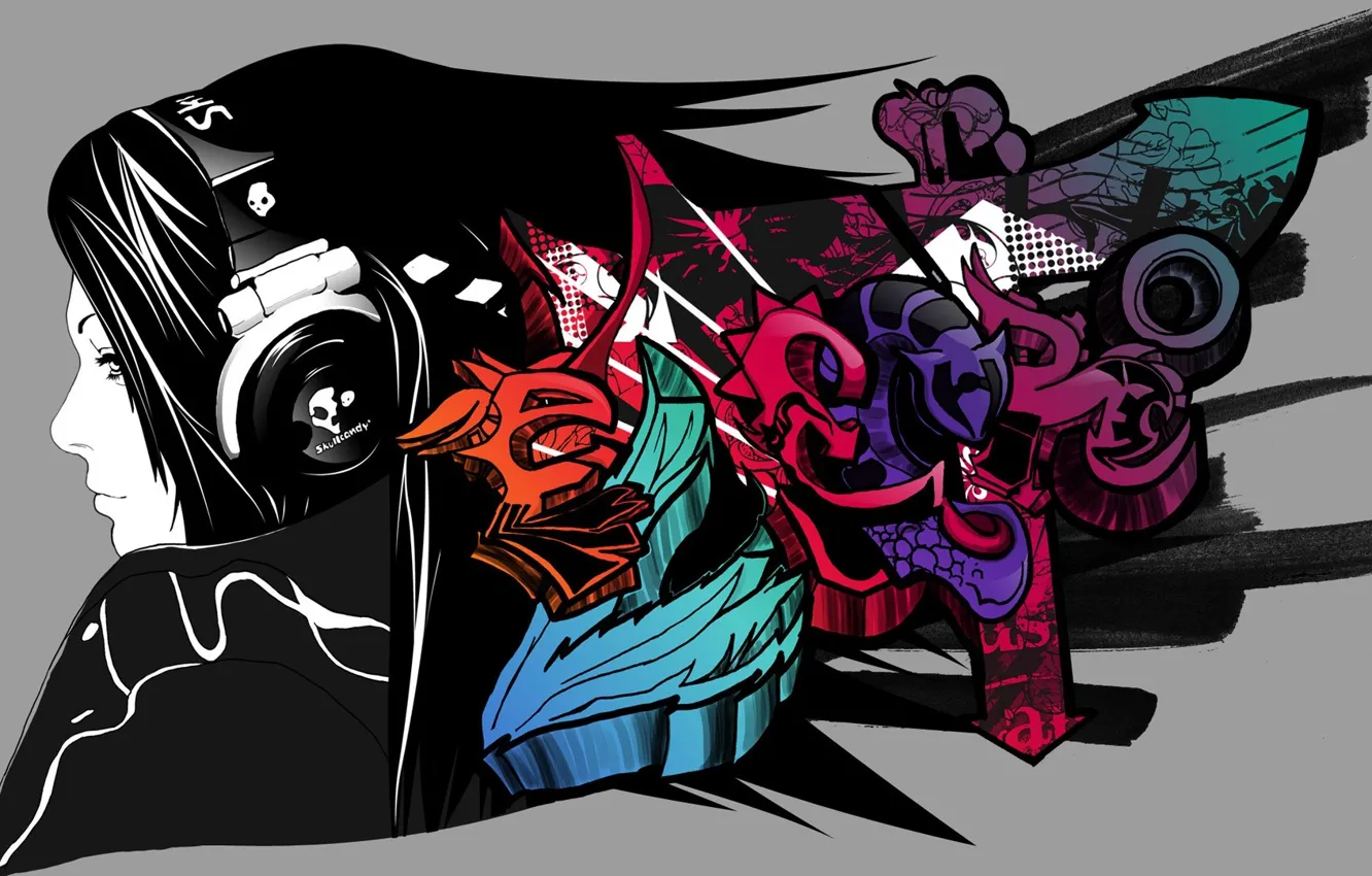 Photo wallpaper girl, style, background, Wallpaper, headphones, art