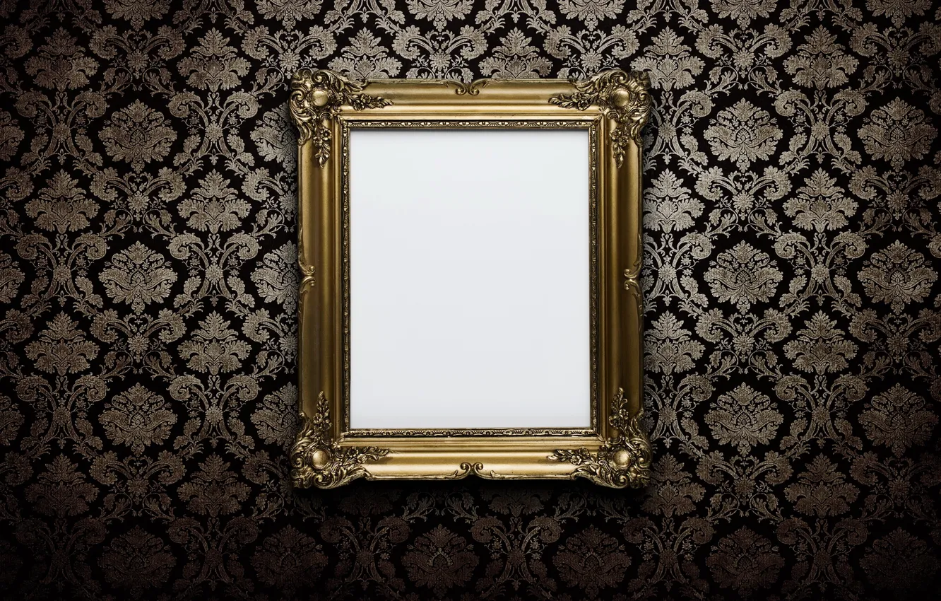 Photo wallpaper wall, white, gold, frame