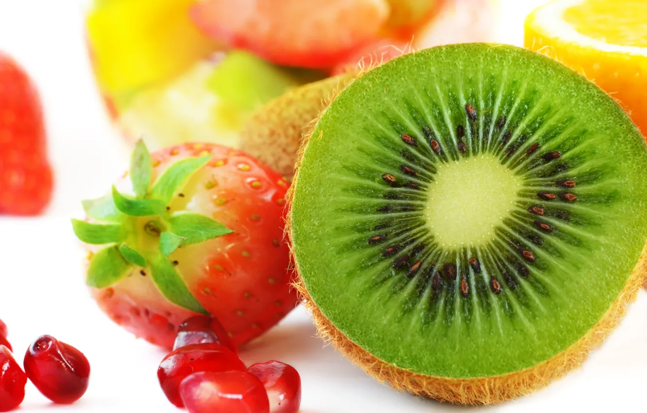Photo wallpaper lemon, kiwi, strawberry, lemon, fruit, strawberry, garnet, fruits