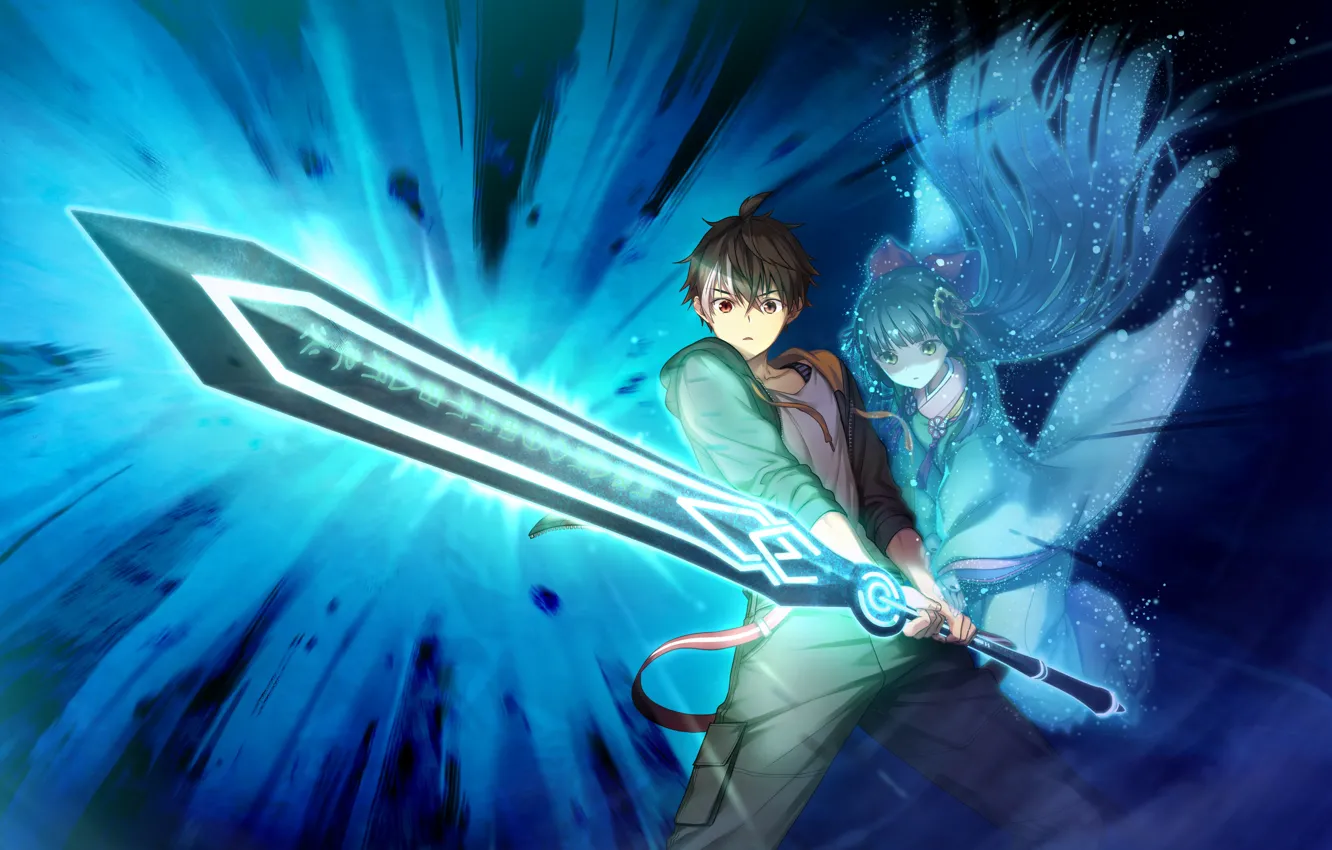 Photo wallpaper girl, sword, guy, anime, art, Deep One, gsmes