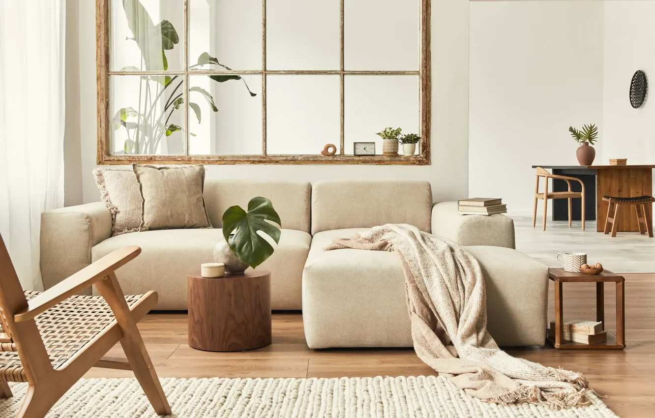 Photo wallpaper design, style, interior, chair, sofa, living room, pastel colors