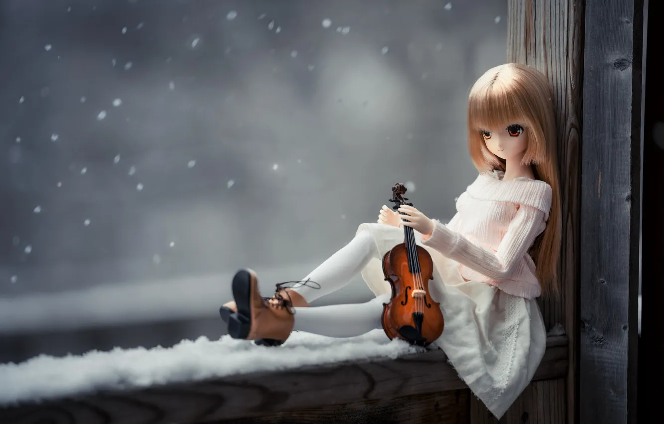 Photo wallpaper mood, violin, doll, window