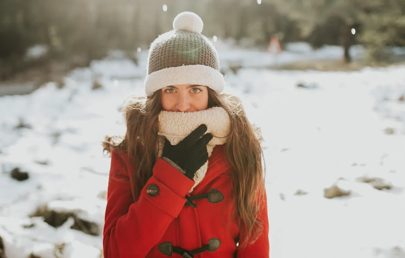Photo wallpaper winter, girl, face, hat, coat, Miriam