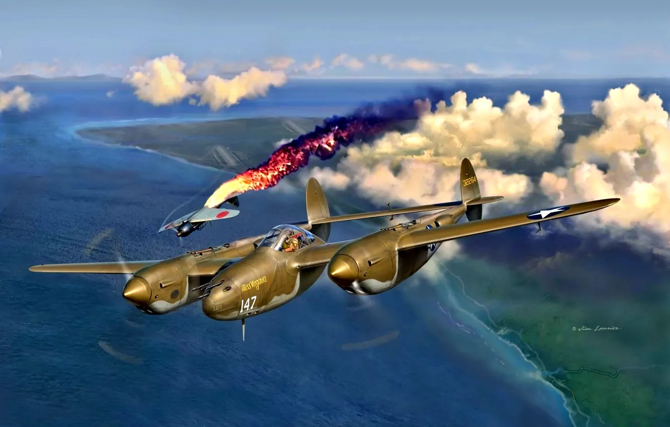 Photo wallpaper Mitsubishi, Lightning, Lockheed, USAF, The second World war, P-38, A6M, Travel