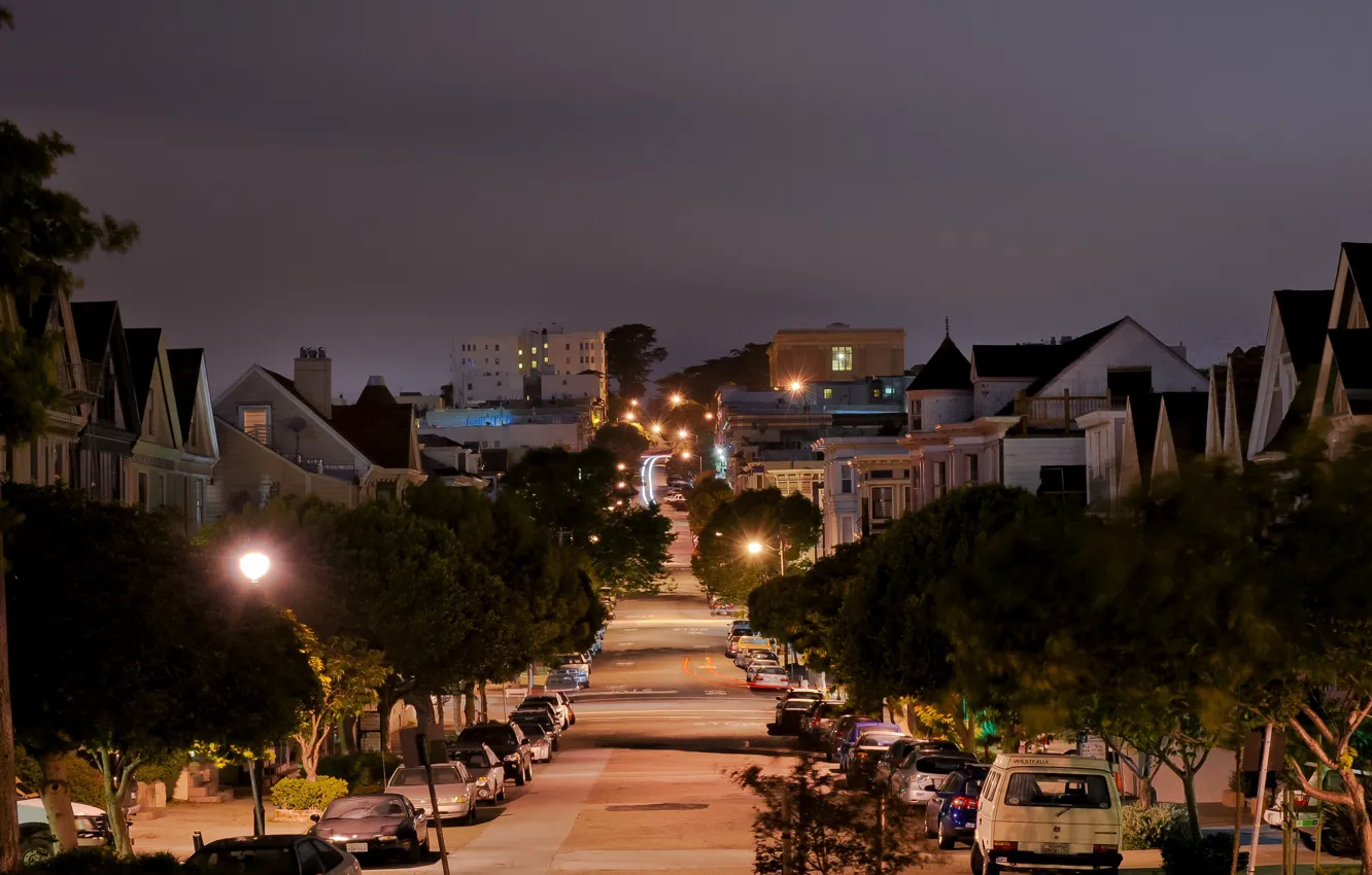 Photo wallpaper night, lights, street, california, CA, night, san francisco, street