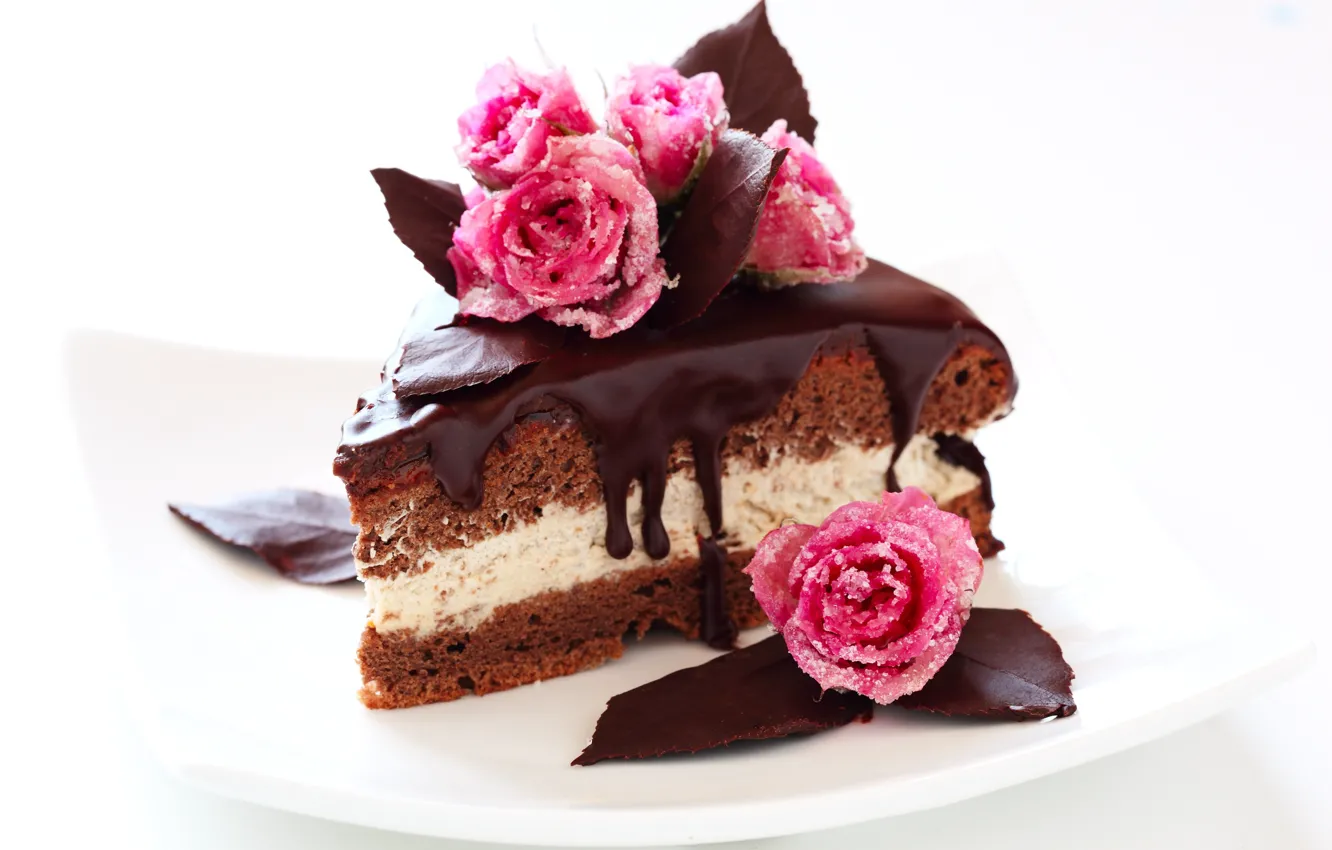 Photo wallpaper chocolate, roses, cake, sugar, cake, cake, cream, dessert